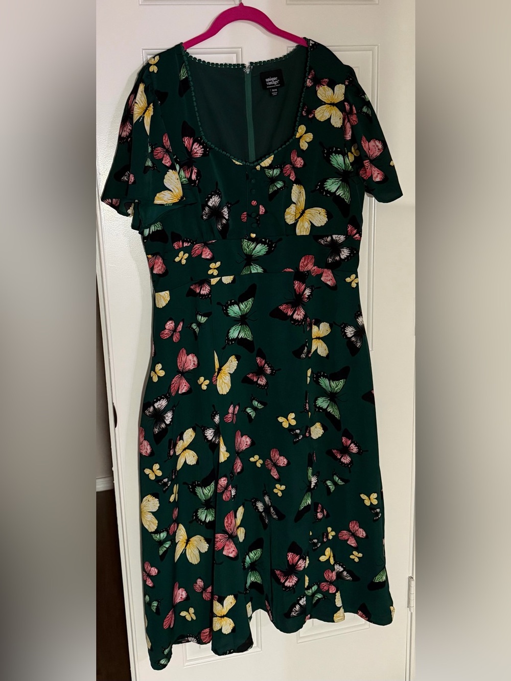 Unique Vintage Dark Green Butterfly Midi Dress